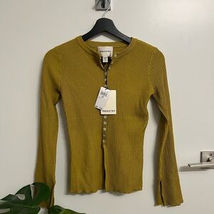 Olive Ribbed Button-Down Shirt